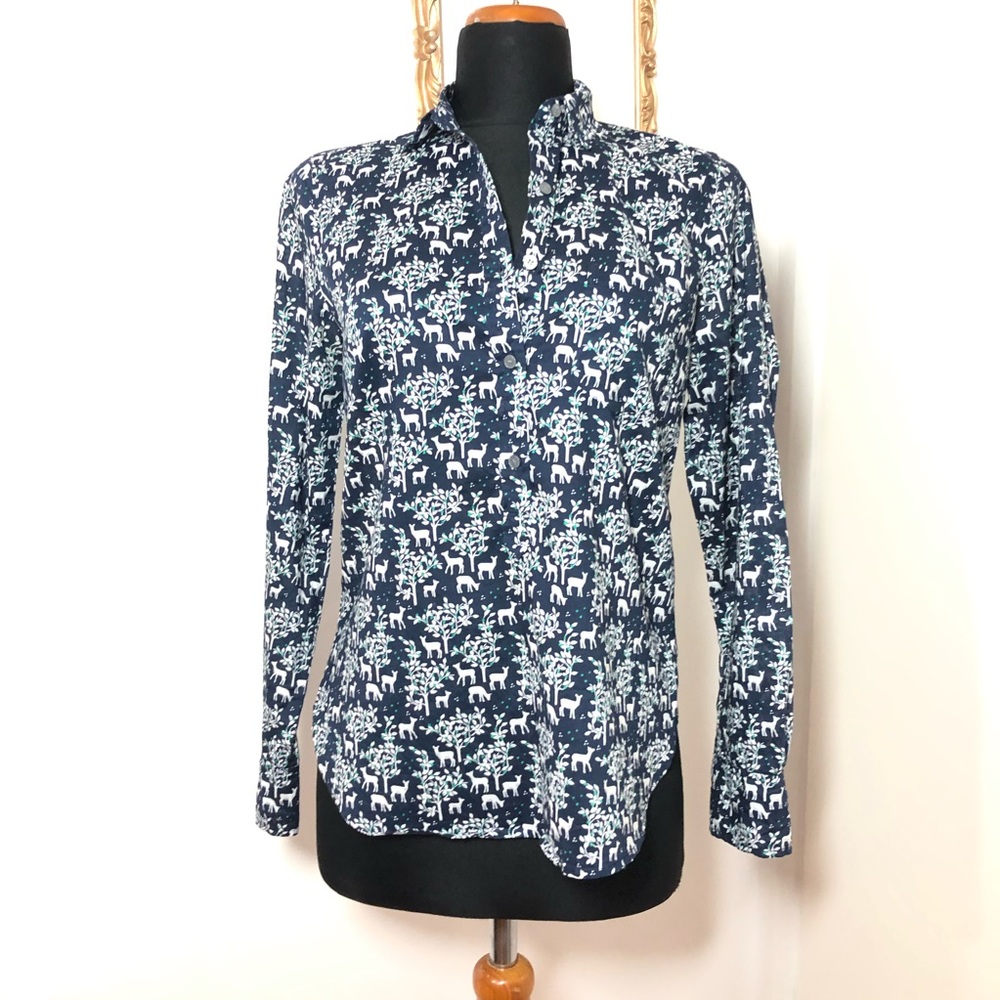 J. Crew Button-up Woodland Blouse Size 2 Deer